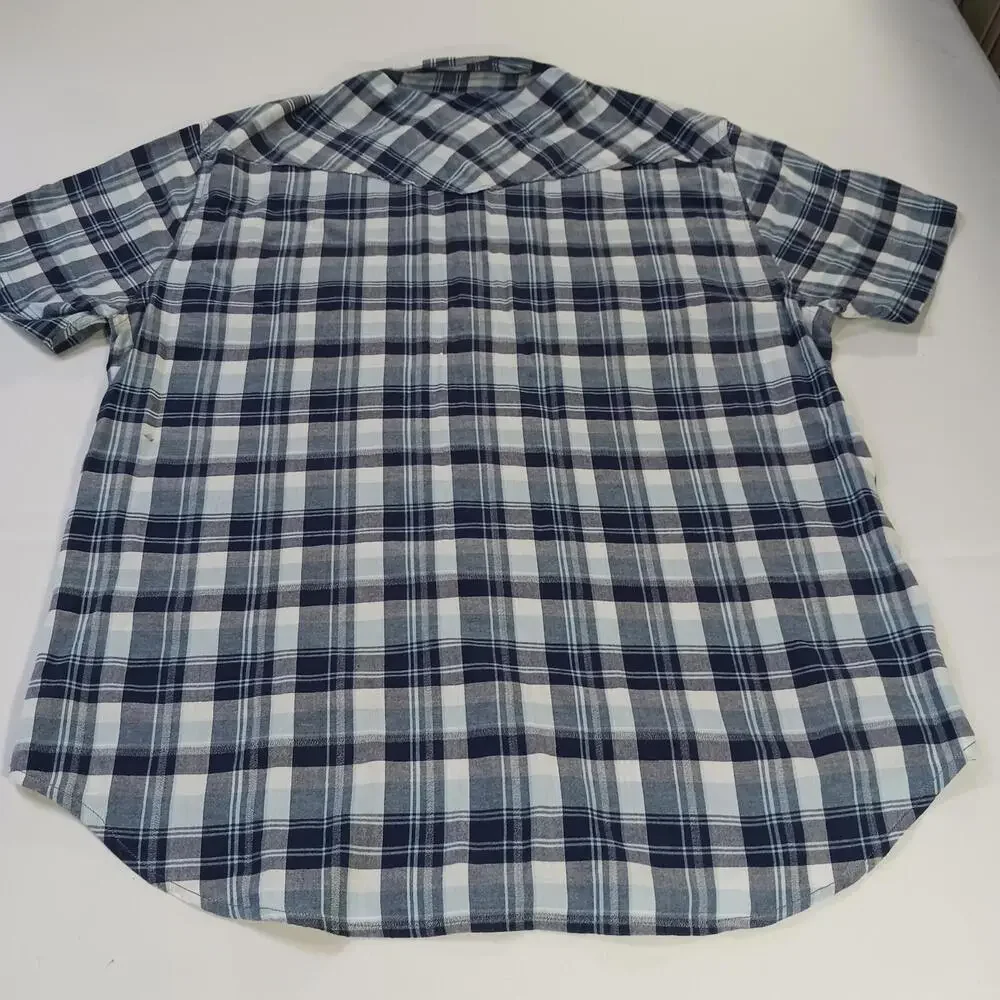 Lucky Brand Sportswear Men's Western Pearl Snap Button Up Blue Plaid Shirt Sz L - Picture 13 of 16